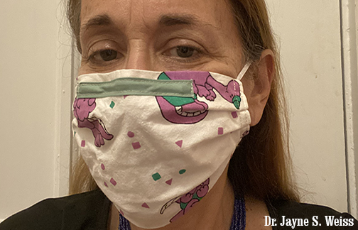 Dr. Jayne Weiss wearing donated mask